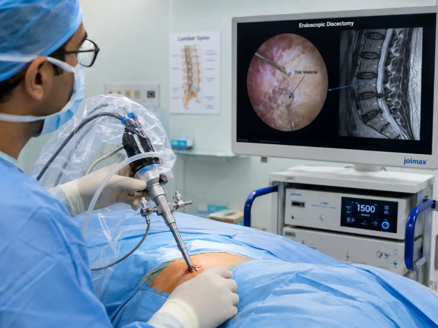 Lumbar discectomy removing a disc fragment