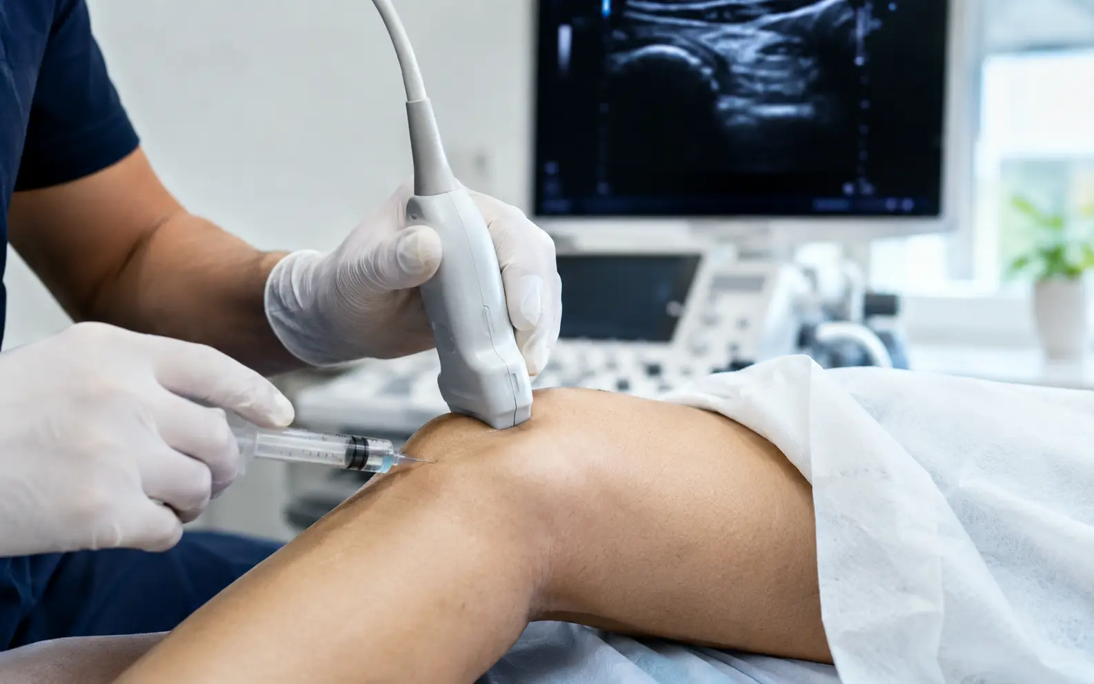 Image-guided treatment injection for knee condition in a modern clinic