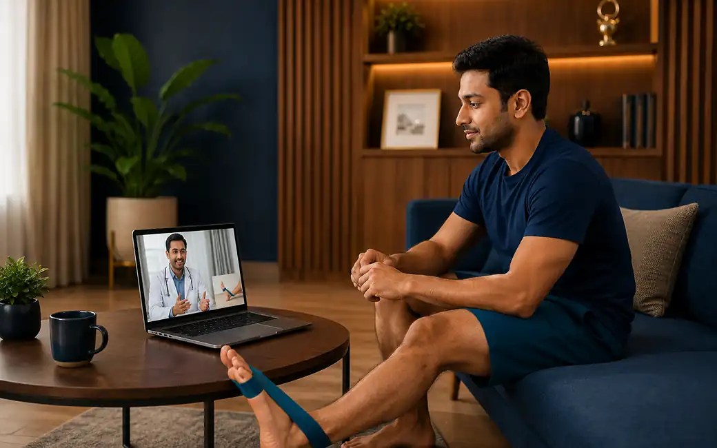 Video consultation for ankle sprain rehabilitation and ankle pain exercises