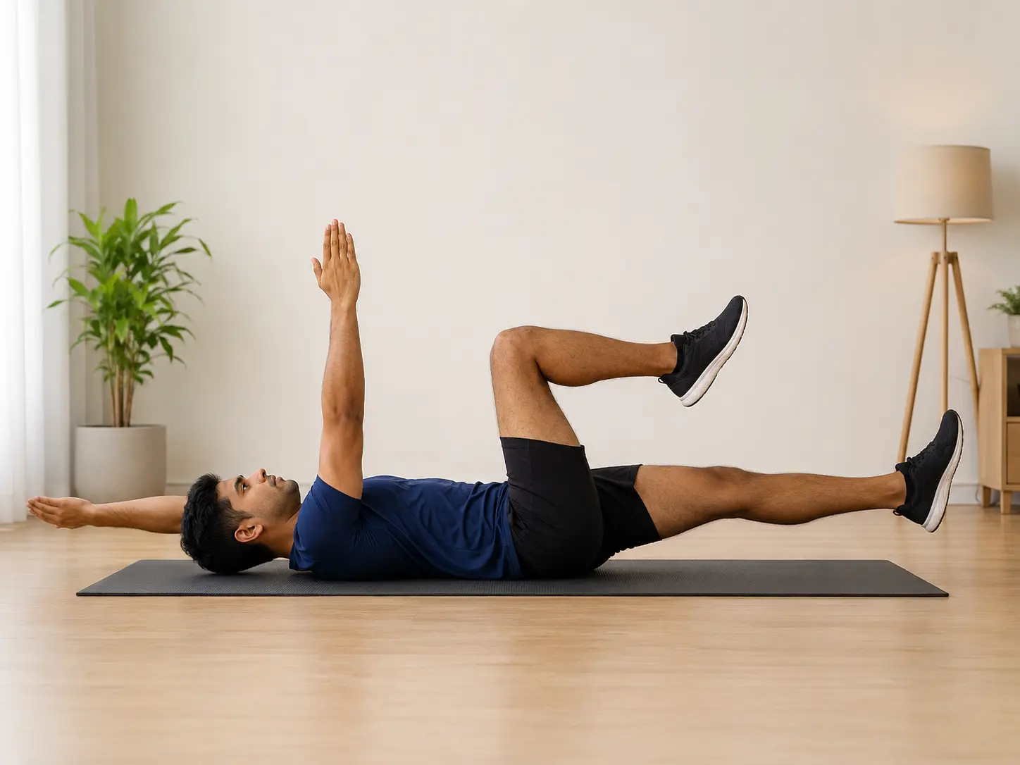 Patient doing dead bug exercise for back pain with correct posture