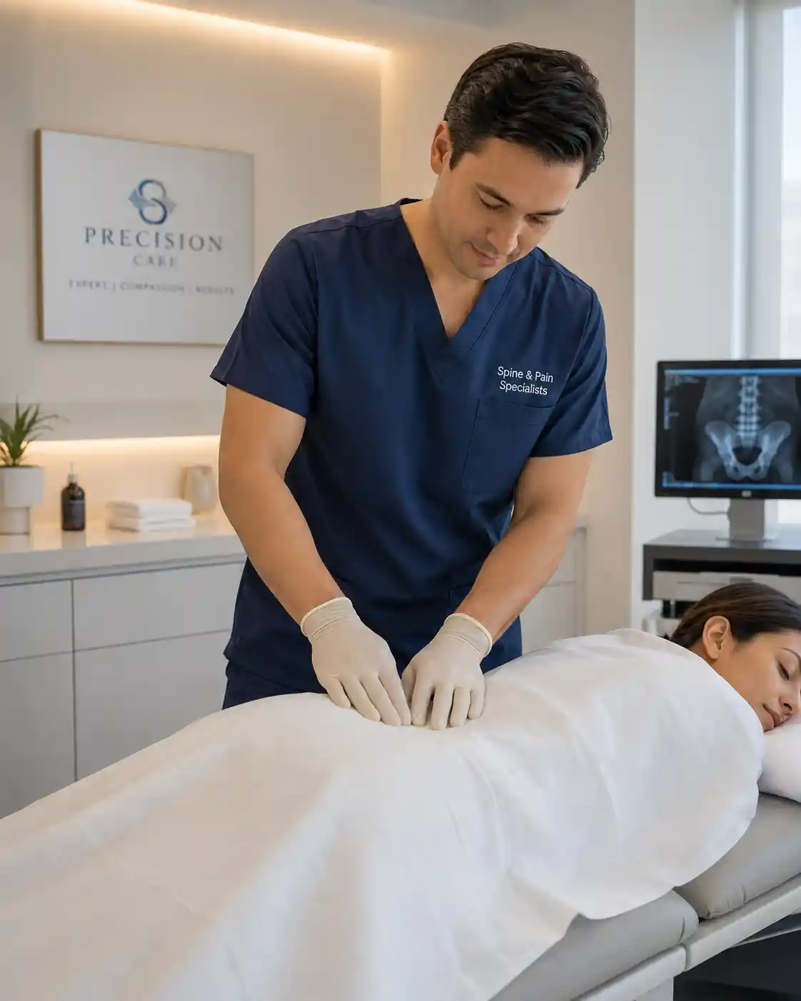 Coccyx manipulation performed gently after the area is numbed in a day-care setting