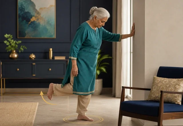 Supported balance exercise near chair or wall for diabetic neuropathy
