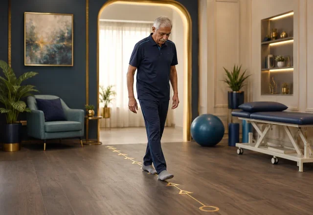 Safe heel-to-toe walking drill for diabetic neuropathy