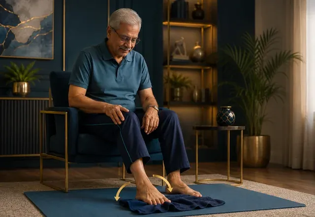 Toe curls and towel grip exercise for diabetic neuropathy