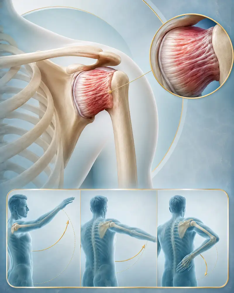 Frozen shoulder capsule diagram showing tight inflamed shoulder capsule