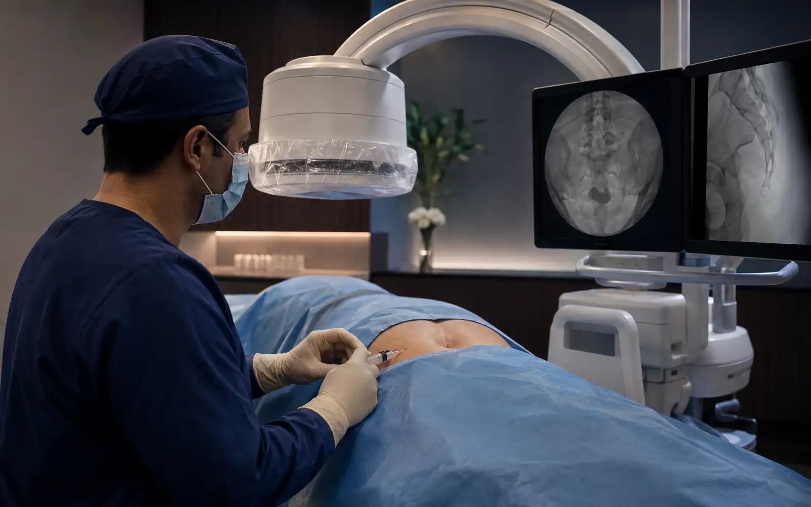 Image-guided ganglion impar block procedure treatment in a modern clinic