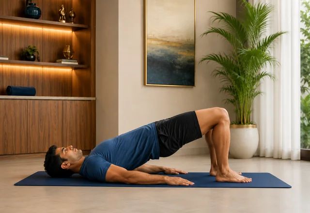 Glute bridge exercise for hip pain — lifting the hips into a straight line from shoulders to knees