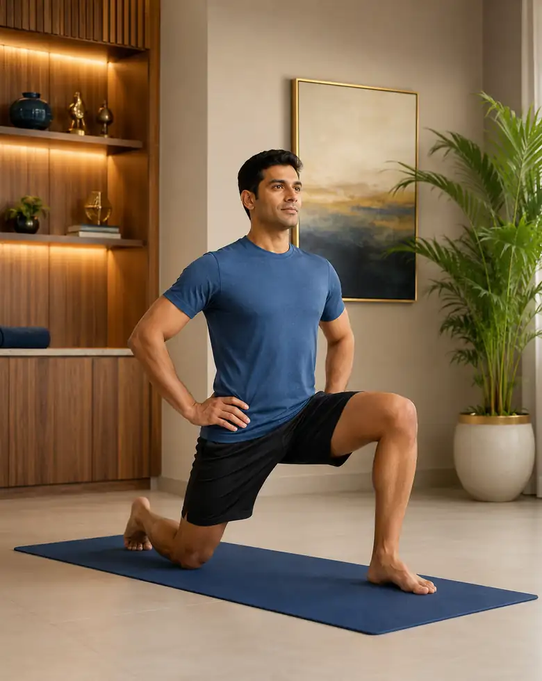 Person doing a gentle hip mobility and strengthening exercise at home, guided by Chennai orthopaedic surgeon Dr. Soma Sundar S