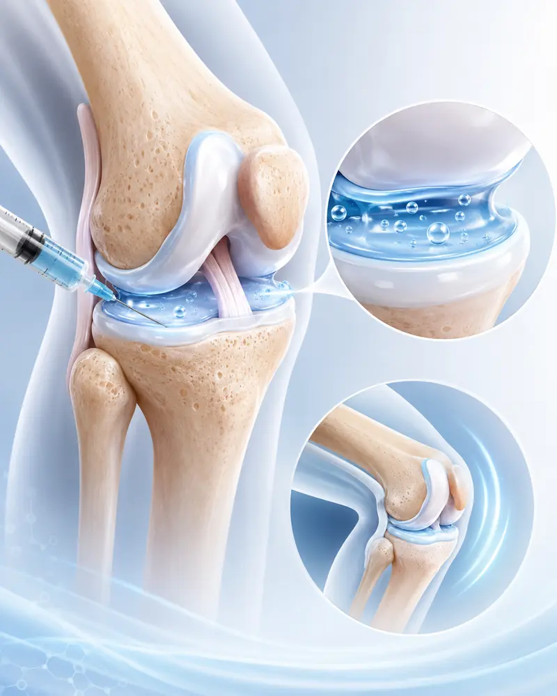 Hyaluronic acid viscosupplement injection for knee arthritis
