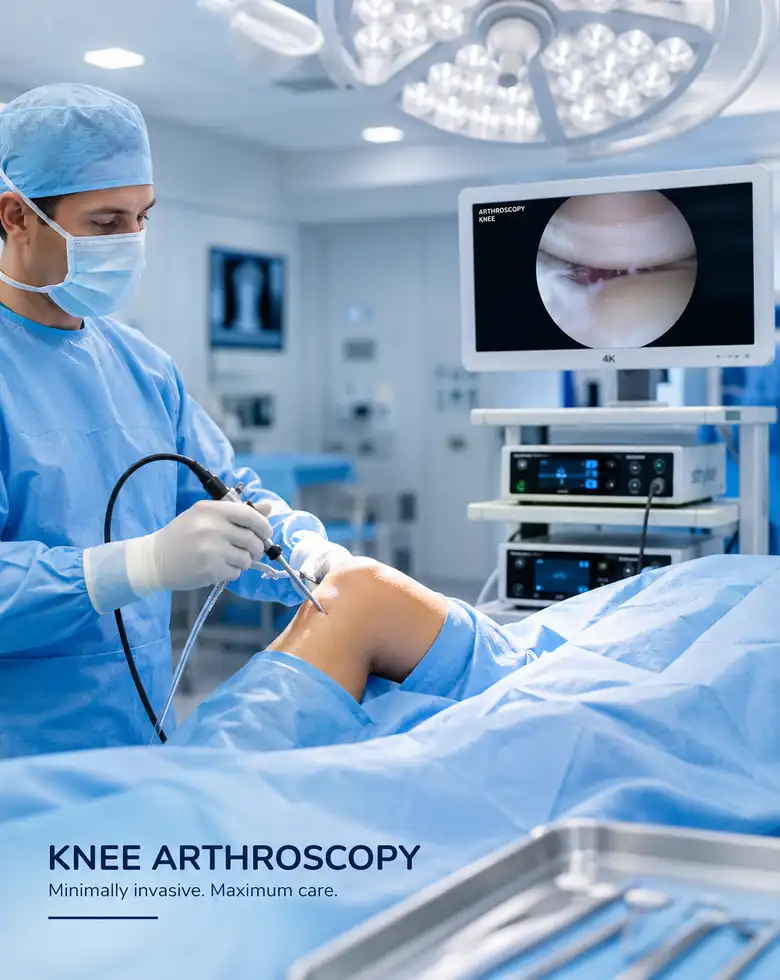 Patient with knee condition consulting a specialist in a modern clinic