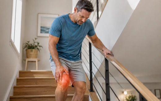 Patient with knee pain while climbing stairs