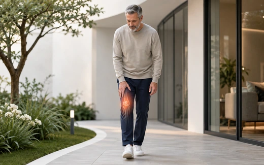 Patient walking with knee discomfort and gait change
