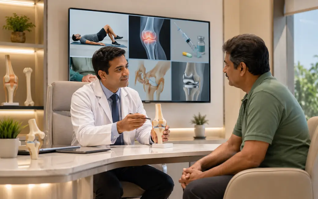 Doctor explaining knee pain treatment options