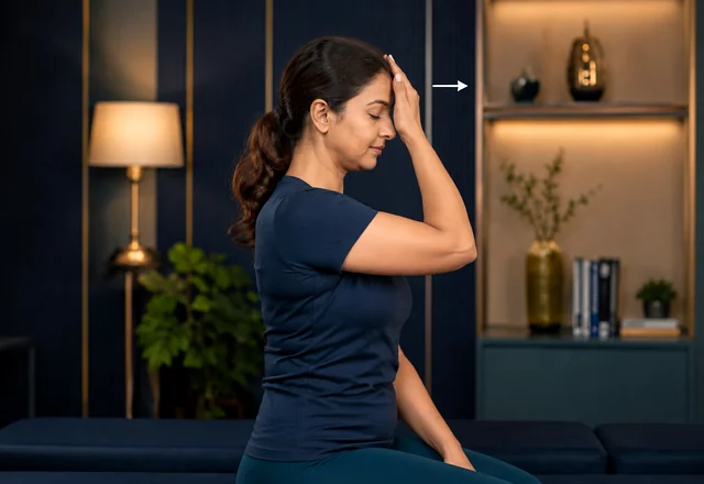 Patient doing neck isometric flexion exercise with correct posture