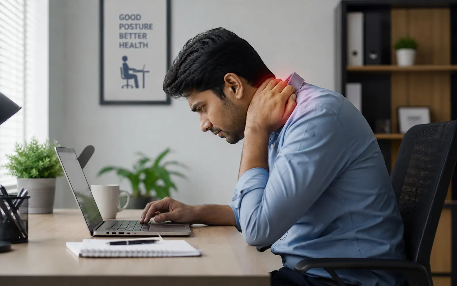 Initial treatment for cervical disc bulge with posture correction and activity modification