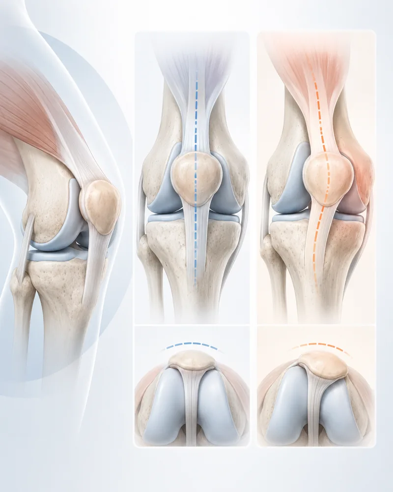 Patient-friendly medical diagram showing patellofemoral tracking diagram