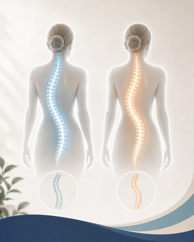 Patient-friendly diagram showing scoliosis anatomy and treatment concept