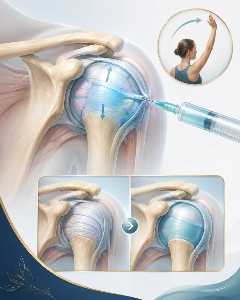 Frozen shoulder hydrodilatation diagram