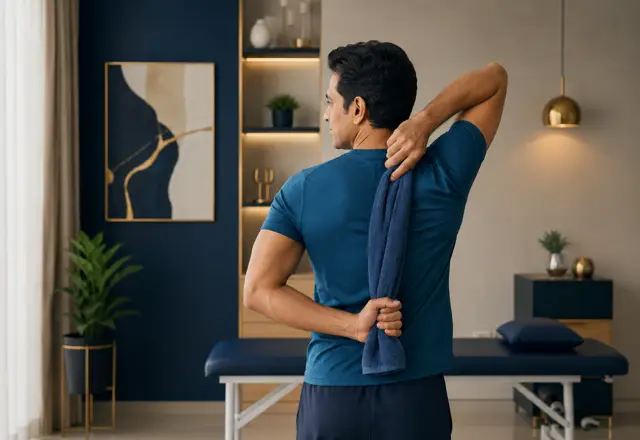 Towel assisted internal rotation exercise for shoulder stiffness