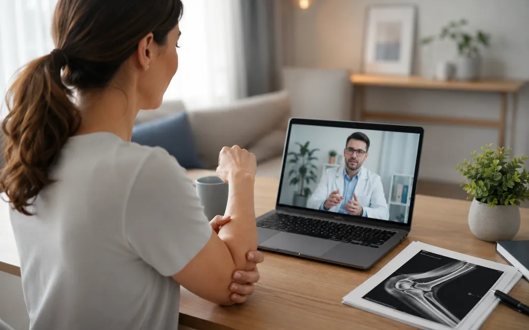 Video consultation for tennis elbow pain with report review