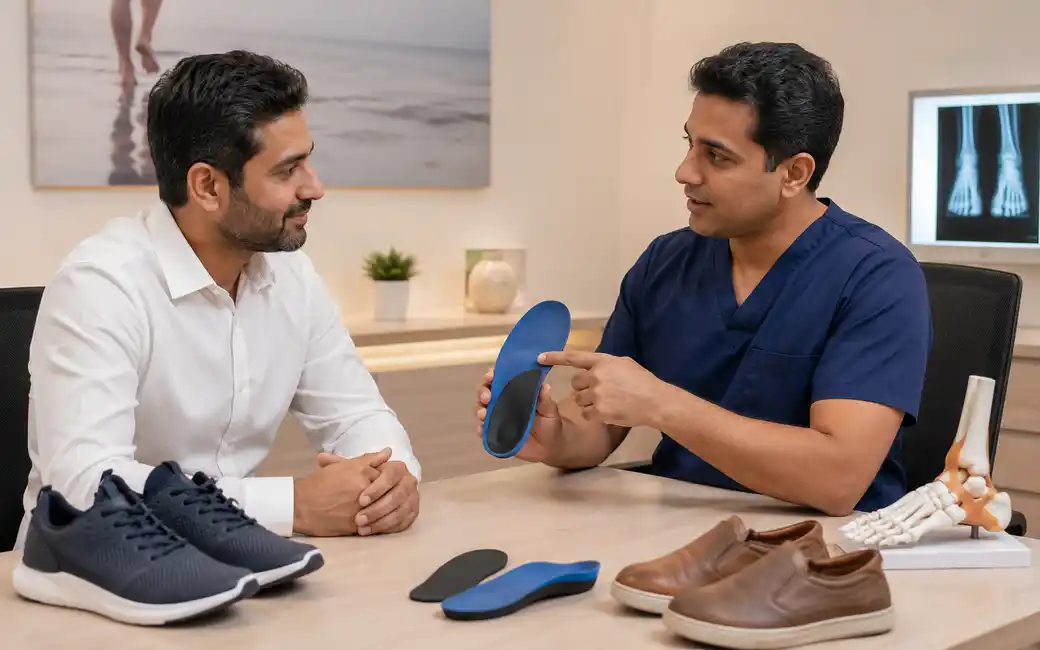 Footwear and insoles for flat foot support and walking comfort