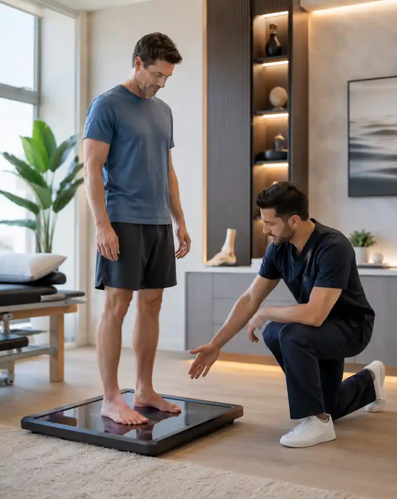 Patient consulting an orthopaedic specialist for flat foot pain