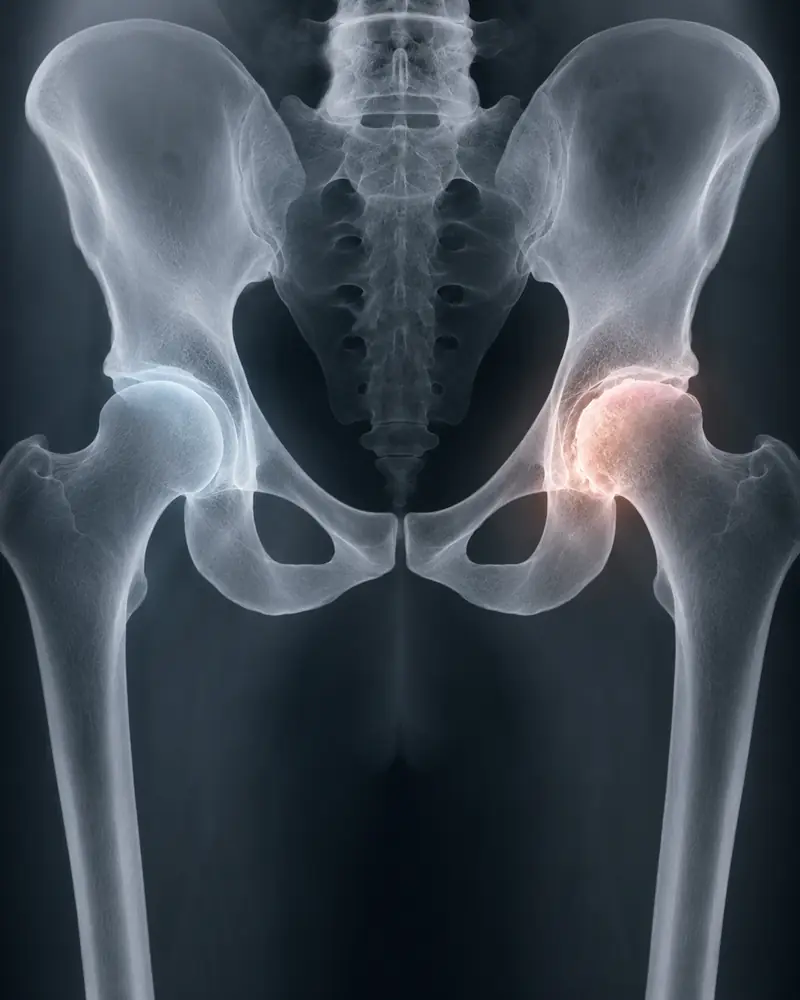 Doctor reviewing X-ray for hip arthritis diagnosis