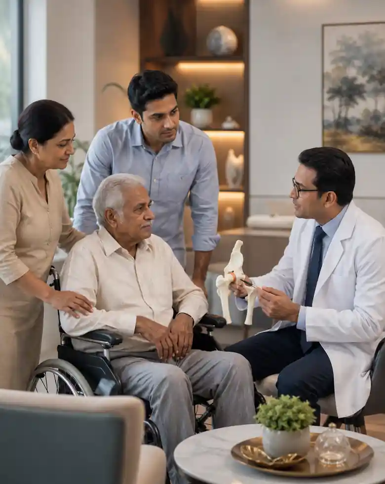 Elderly patient consulting a specialist for hip fracture treatment
