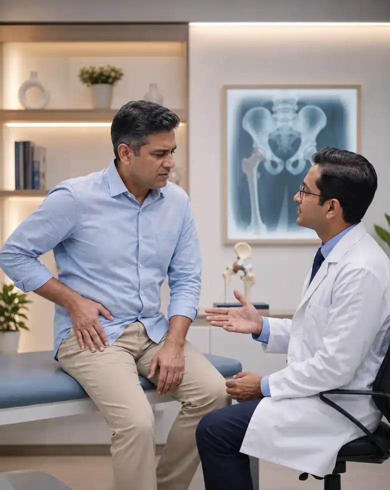 Patient consulting an orthopaedic specialist for hip pain